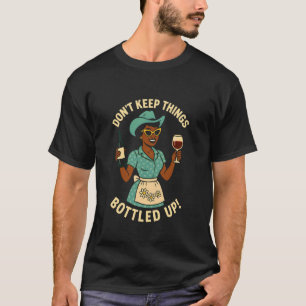 Camiseta Mujer Negra Vaquera Frase Divertida de Vino