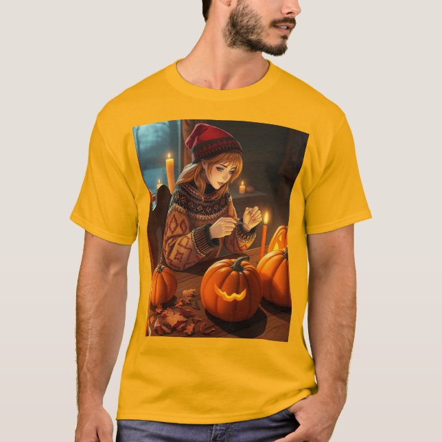 Camiseta Mujer nórdica con calabazas Jack-O (Anverso)