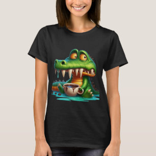 Camiseta Mujer Orgánica Amante del Café Cocodrilo Divertido