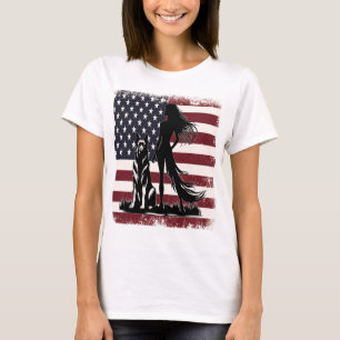 Camiseta Mujer patriótica y pastor alemán espíritu unido