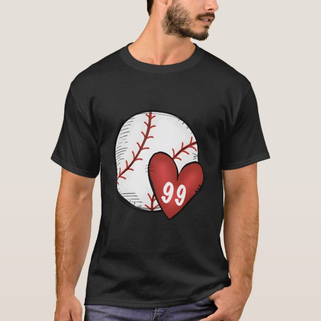 Camiseta Mujer Personalizado Béisbol Mamá Número 99 Corazón (Anverso)