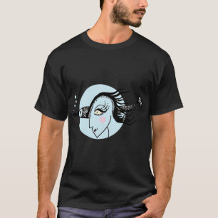 Camiseta Mujer Pez Título — Ilustración de Tinta Azul Suave
