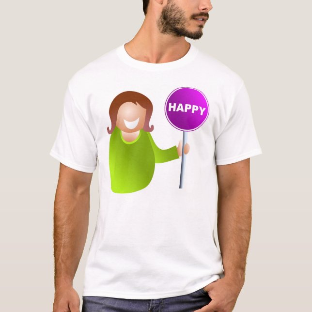 Camiseta Mujer que lleva a cabo un Rótulo feliz (Anverso)