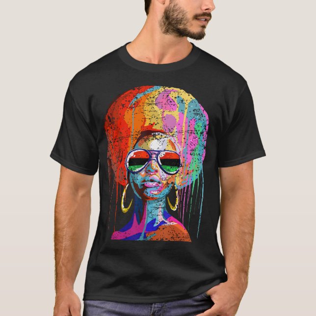 Camiseta Mujer Reina negra afro melanina goteando junte (Anverso)