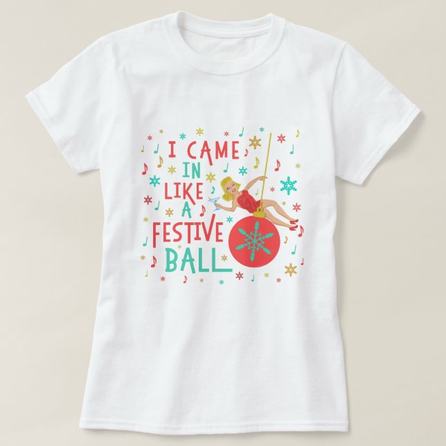 Camiseta Mujer retra del navidad divertido en bola festiva (Diseño del anverso)