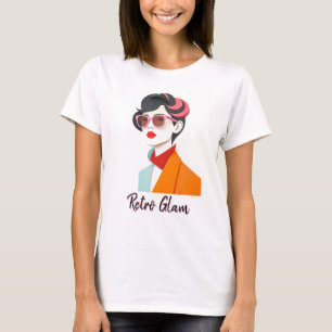Camiseta Mujer retro elegante con gafas de sol rosadas