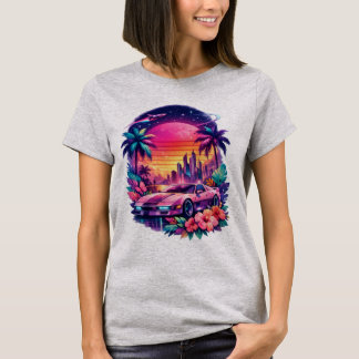 Camiseta Mujer Retro Futurista Vaporwave Neon Car