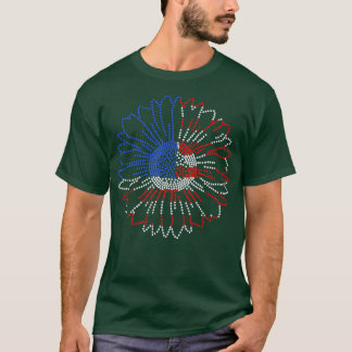 Camiseta Mujer Rojo Blanco Azul Azul azul girasol Diamante 