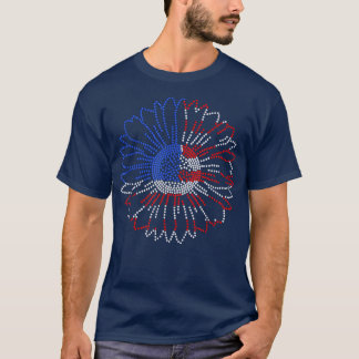 Camiseta Mujer Rojo Blanco Azul Azul azul girasol Diamante 