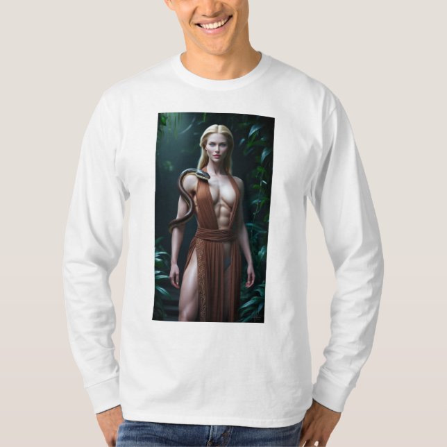 Camiseta Mujer rubia con una serpiente en sudadera selva (Anverso)