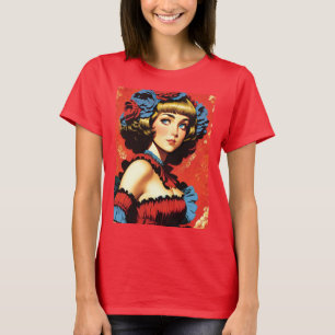 Camiseta Mujer Rubia Vintage en Rojo y Azul