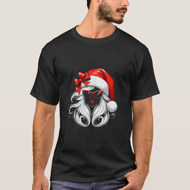 Camiseta Mujer Santa Hat Gafas de sol Abuela Mamá Chica (Anverso)