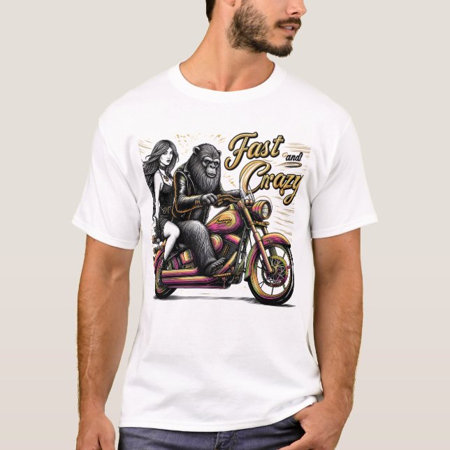 Camiseta Mujer Sasquatch Yeti en motocicleta (Anverso)