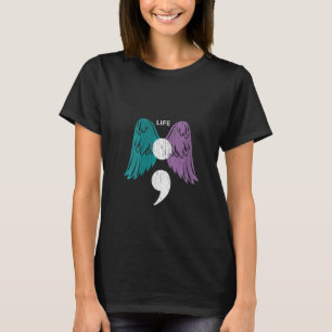 Camiseta Mujer: Semicolón de vida Alas de conciencia suicid