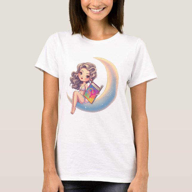 Camiseta Mujer sexy LGBTQ sentada en la luna (Anverso)