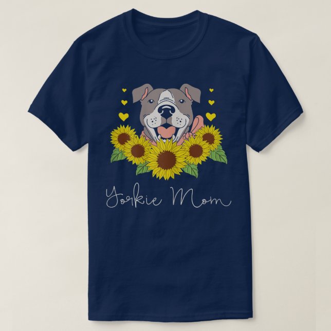 Camiseta Mujer Sunflower Yorkie Mamá Perro Mascota padre Cu (Diseño del anverso)