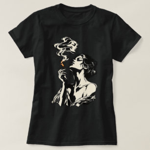 Camiseta Mujer Surrealista con Cerilla y Humo Arte Retro