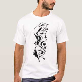 Camiseta Mujer Surrealista Elegante Cara y Manos Blanco y N