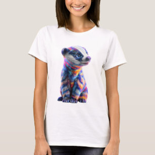 Camiseta Mujer tejón miel arcoíris psicodélico vibrante