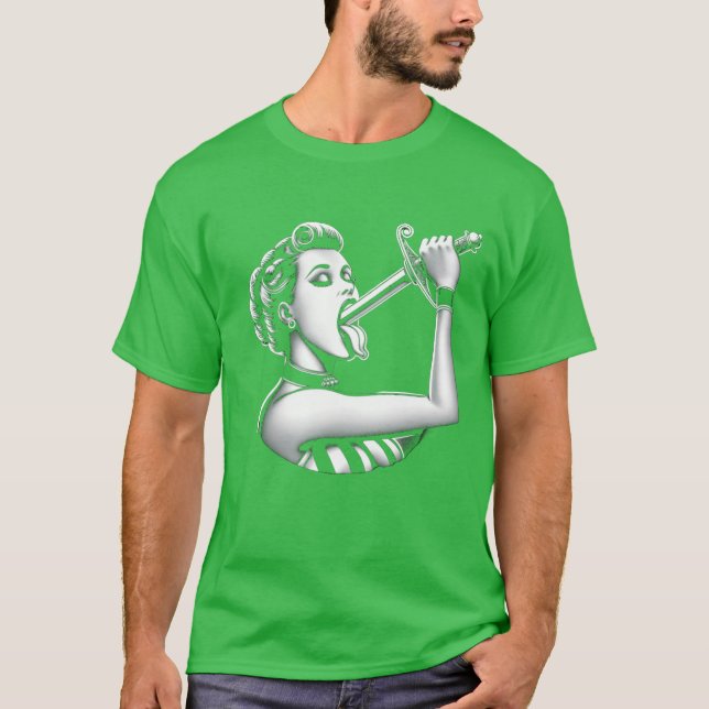 Camiseta Mujer tragando espada espectáculo de carnaval chic (Anverso)