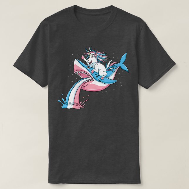 Camiseta Mujer unicornio montando transexual orgullo tiburó (Diseño del anverso)