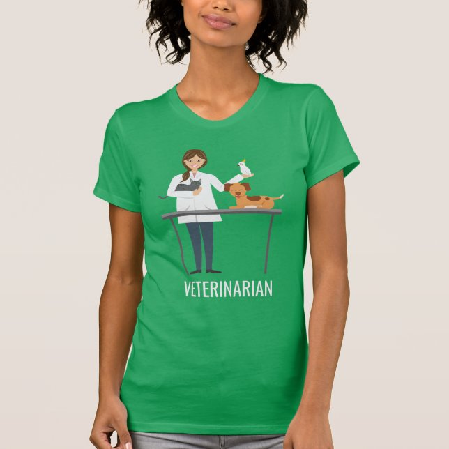 Camiseta Mujer veterinaria con animales y texto (Anverso)