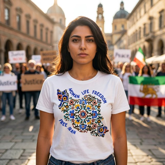 Camiseta Mujer Vida Libertad | Baldosas Persas Azules (Woman Life Freedom | Persian Tiles Blue T-Shirt)