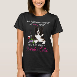 Camiseta Mujer Vino Y Perro Collie Fronterizo