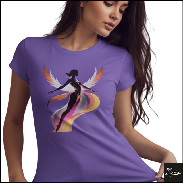Camiseta Mujer voladora abstracta Silueta de flujo de neón (Sample design. Several style are available to choose from, with the option to add a name & color.
)