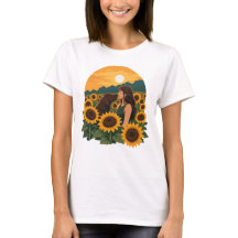 Mujer y Labrador de chocolate en un girasol dorado