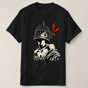 Camiseta Mujer y Pájaro de Arte Surrealista Rompiendo las C