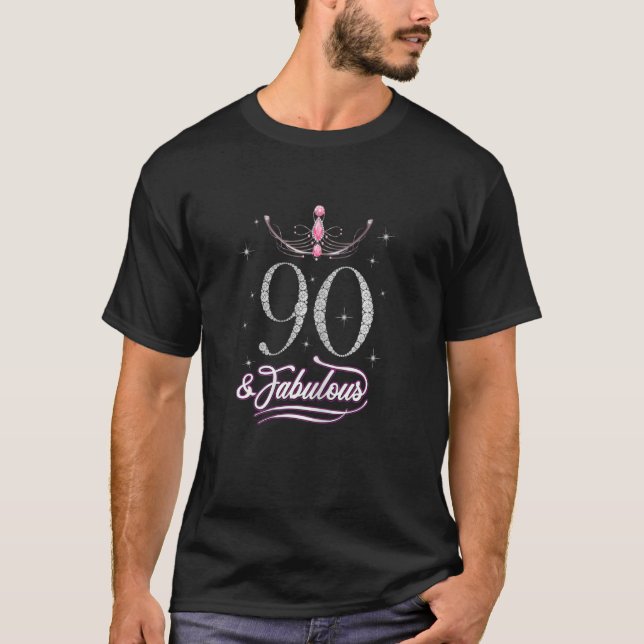 Camiseta Mujeres 90 años Fabulous Diamond Crown Happy 9 (Anverso)