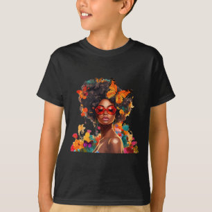 Camiseta Mujeres Afro Flores Mariposa Latina Afroamericana