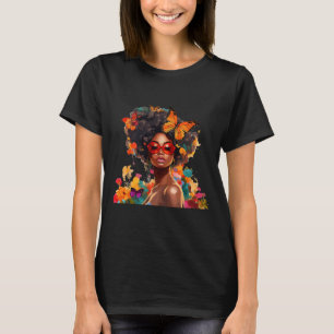 Camiseta Mujeres Afro Flores Mariposa Latina Afroamericana