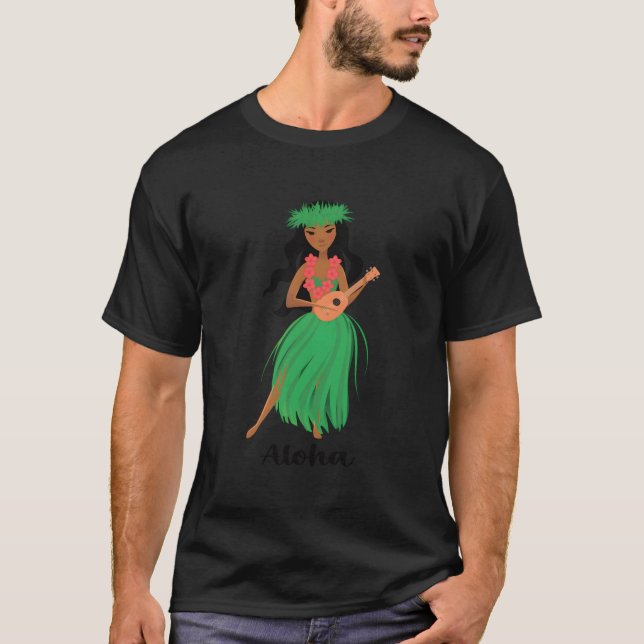 Camiseta Mujeres Aloha Hawaii Cute Ukulele Hula Dan (Anverso)