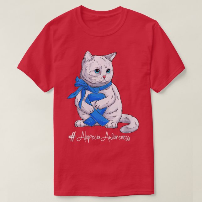 Camiseta Mujeres Alopecia Awareness Mes Cinta Azul Gato VN (Diseño del anverso)