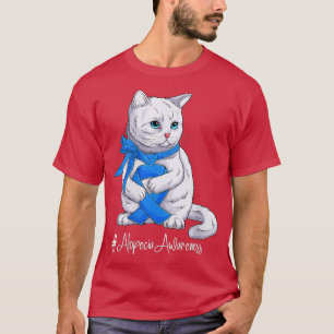 Camiseta Mujeres Alopecia Awareness Mes Cinta Azul Gato VN