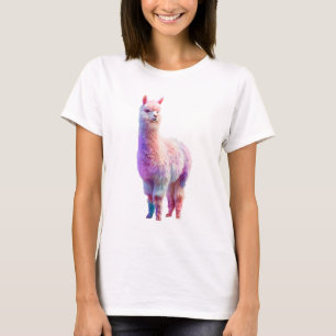 Camiseta Mujeres Alpaca Soñadora Acuarela Arcoíris Pastel
