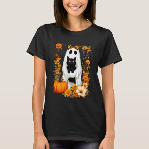 Camiseta Mujeres amantes de gatos de Halloween con fantasma