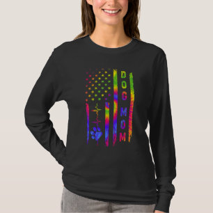 Camiseta Mujeres Americanas Bandera Perro Mamá Corazón Cant
