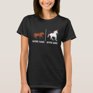 Camiseta Mujeres Antes del Vino Después del Vino  Unicornio
