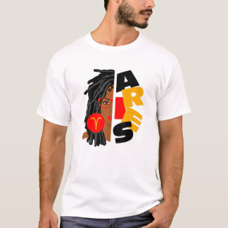 Camiseta Mujeres Aries Chica Afro Locs Chica Rótulos Zodiac