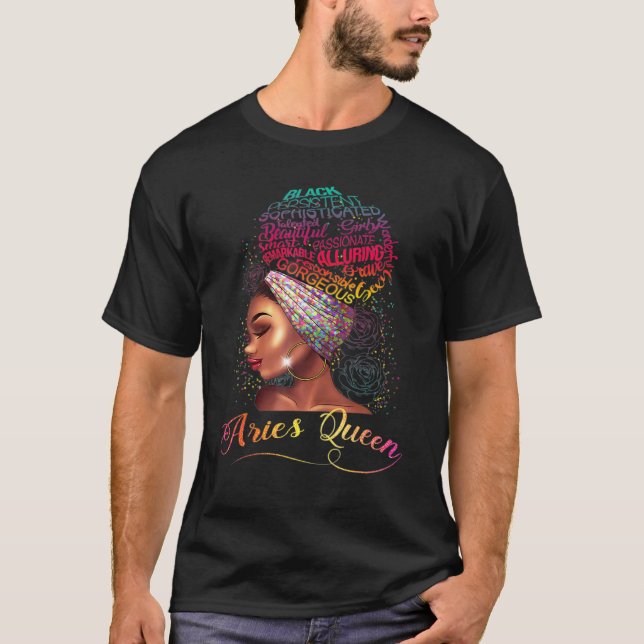Camiseta Mujeres Aries Reina Afro Marcha Abril Zodiac M (Anverso)