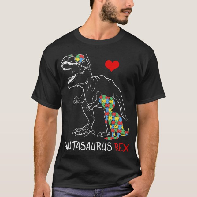 Camiseta Mujeres Auntasaurus Tía Rex Autism Sensibilización (Anverso)