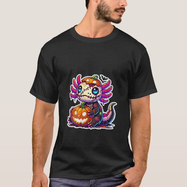 Camiseta Mujeres Axolotl Zombie Cute Kawaii Calabaza Niños  (Anverso)