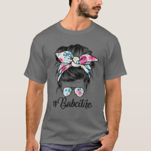 Camiseta Mujeres Babci Life Messy Hair Bun Floral Moth