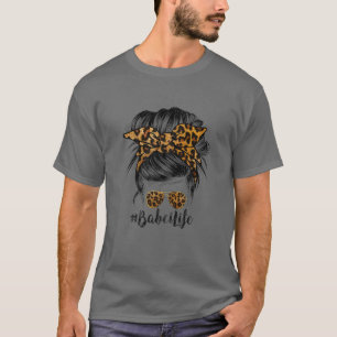 Camiseta Mujeres Babci Life Messy Hair Bun Leopard La Mayor