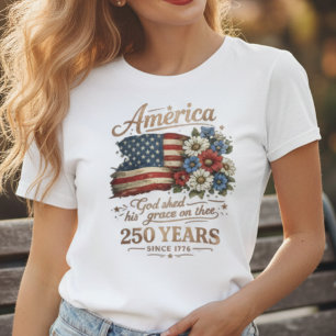 Camiseta Mujeres bandera floral vintage América 250 años
