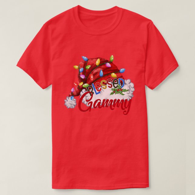 Camiseta Mujeres bendecidas Gammy Santa Hat Xmas Light (Diseño del anverso)