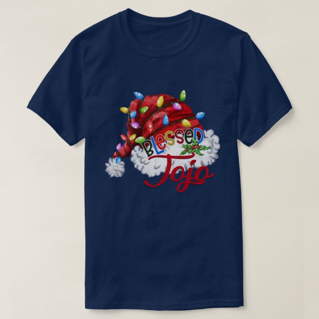 Camiseta Mujeres bendecidas Jojo Santa Hat Xmas Light (Diseño del anverso)